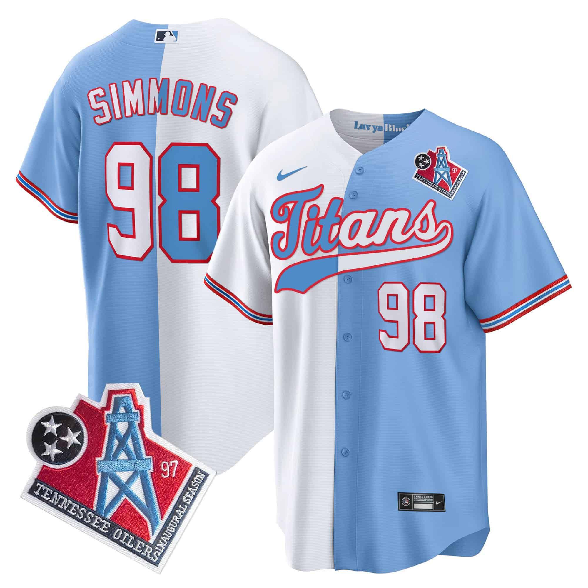 Men Tennessee Titans 98 Simmons Light Blue with white Nike 1997 Throwback Limited Cool Base NFL Jersey